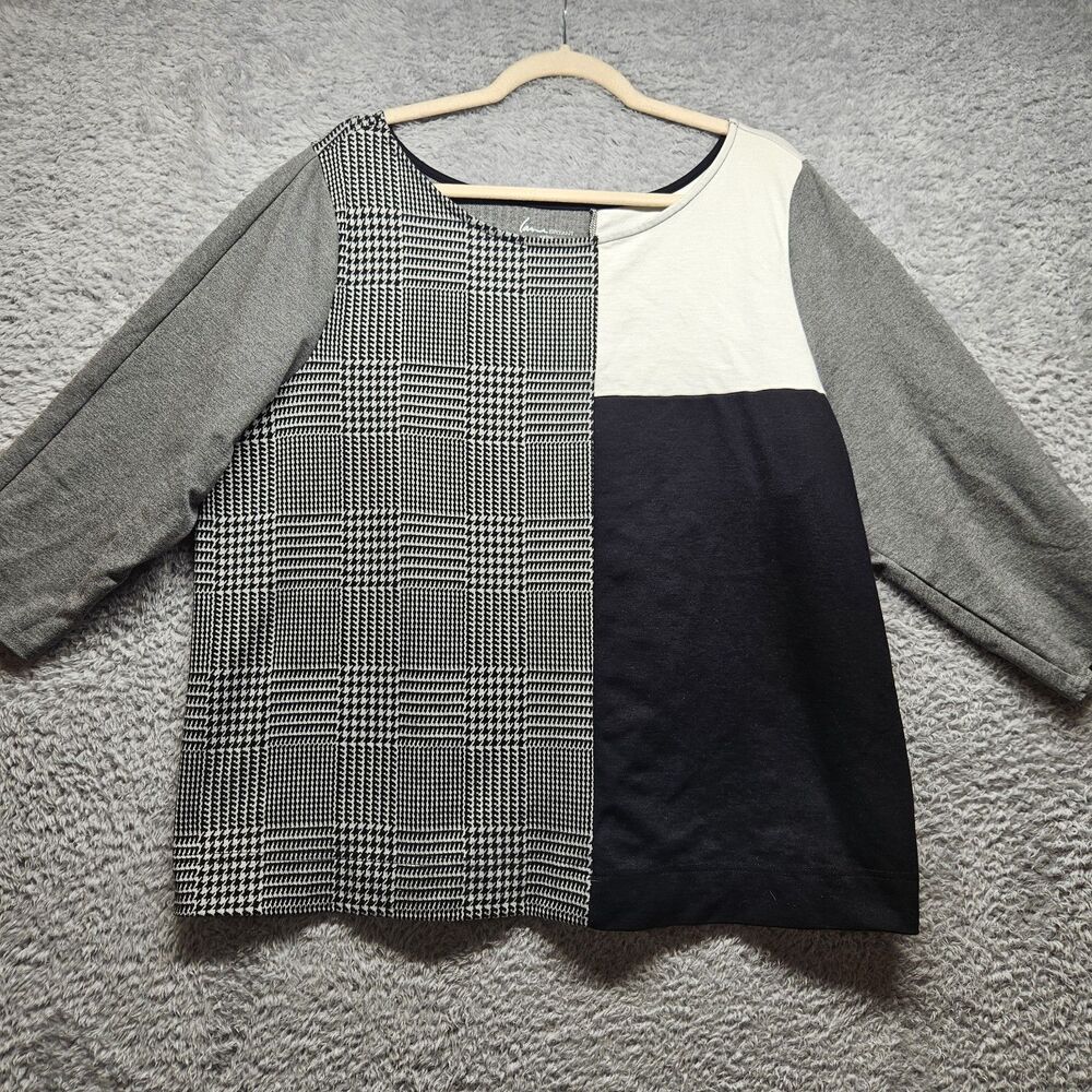 Lane Bryant Houndstooth Colorblock Blouse 3/4 Sleeve Womens Size 18/20
